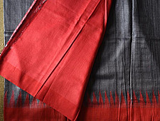 Kamakshi | Pure Tussar Silk Saree - Black With Red Border