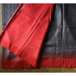 Kamakshi | Pure Tussar Silk Saree - Black With Red Border