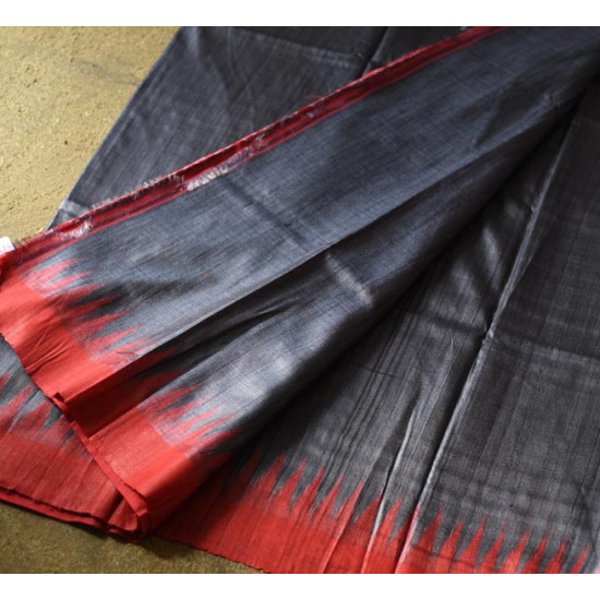 shop Handwoven Pure Tussar Silk Saree - Black With Red Border