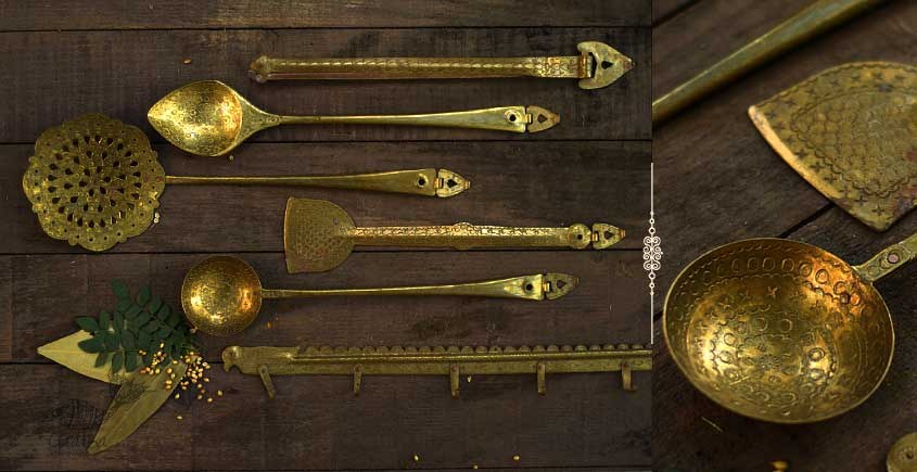 Vintage Brass Utensil Set with Hanger, Utensils for Cooking and Servin –  The Apartment TO