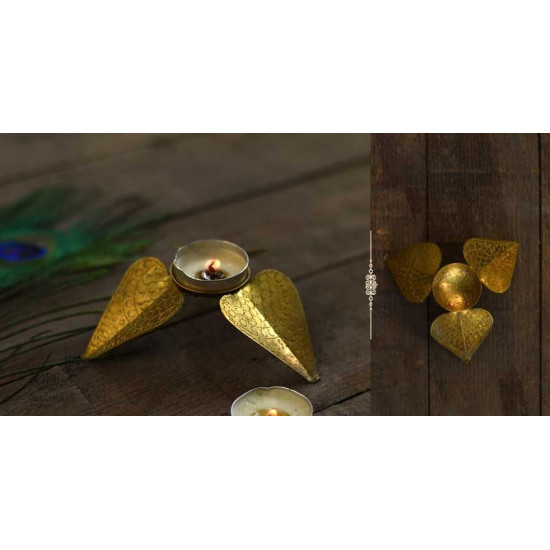 pure brass diya - leaf shape