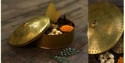 Ahar ✽ Brass ~ Spice Jar - Seven jars inside  (7.5" x 7.5" x 4" Big Masaldaan)