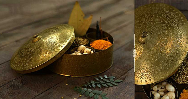 Buy handmade brass masala box | Gaatha