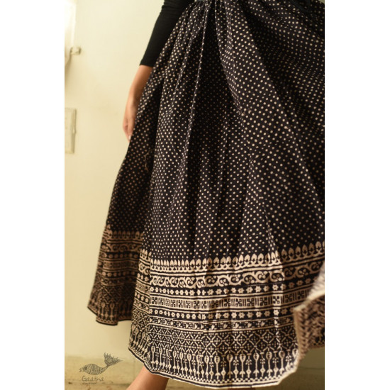 shop Jawariya Block Printed Long Skirt / Ghagra - black