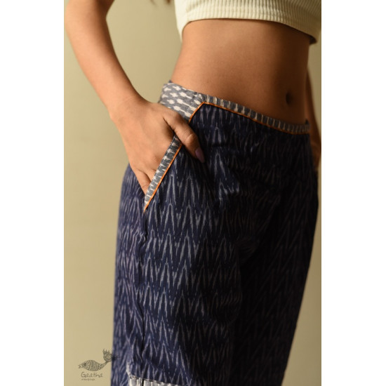 shop Ikat Handloom Cotton Blue Trouser / Pant For Girl