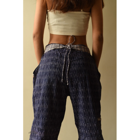 shop Ikat Handloom Cotton Blue Trouser / Pant For Girl