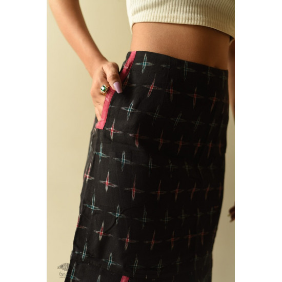 shop Ikat Handloom Cotton Bodycon Black Short Skirt