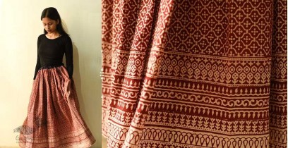 Flowers in a River | Jawariya Block Printed Long Skirt / Ghagra - Red