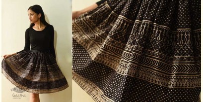 Flowers in a River | Jawariya Block Printed Short Skirt - Black