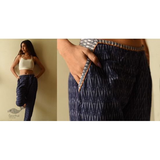 shop Ikat Handloom Cotton Blue Trouser / Pant For Girl