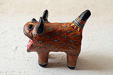 Madhuban . मधुबन ❁ Madhubani Hand Painted Paper Mache ~ Tiger (Brown)