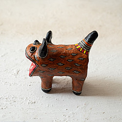 Madhuban . मधुबन ❁ Madhubani Hand Painted Paper Mache ~ Tiger (Brown)