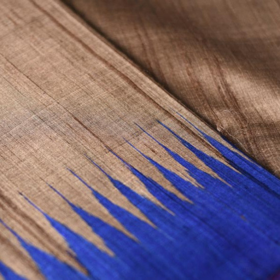 shop Handwoven Pure Tussar Silk Saree - Silver Brown With Blue Border