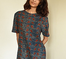 Hand Block Printed ~ Ajrakh Indigo T-shirt