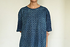 Hand Block Printed ~ Ajrakh Cotton T-shirt - Indigo