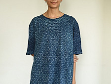 Hand Block Printed ~ Ajrakh Cotton T-shirt - Indigo