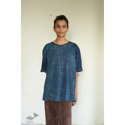 Hand Block Printed ~ Ajrakh Cotton T-shirt - Indigo