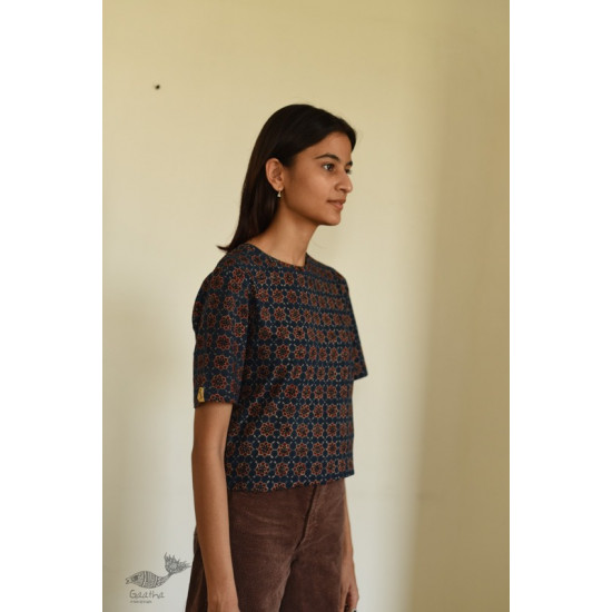 buy Ajrakh Cotton T-shirt - Block Printed