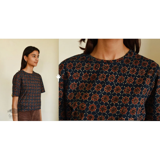 buy Ajrakh Cotton T-shirt - Block Printed