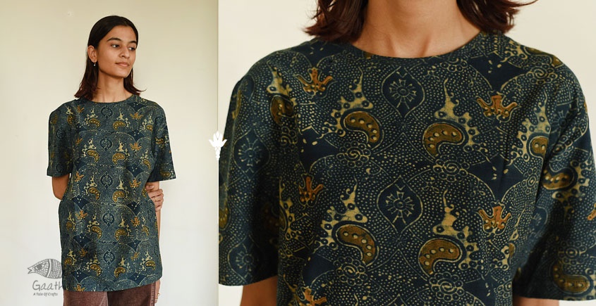 buy Block Printed & Vegetable Dyed ~ Ajrakh T-shirt | New Design 2023