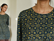 Block Printed & Vegetable Indigo Dyed ~ Ajrakh T-shirt