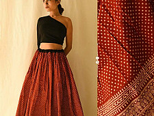 Flowers in a River - Jawariya Block Printed Long Skirt / Ghagra - A