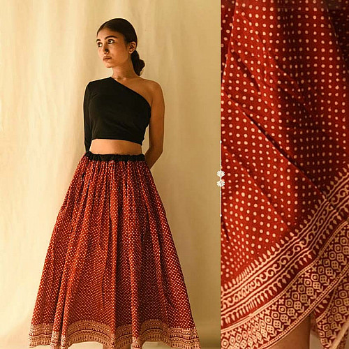 Flowers in a River ~ Ajrakh Skirt| Indian craft store