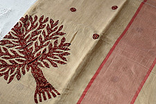 Ramaa . रमा | Patchwork Cotton Saree - Red Ajrakh Applique