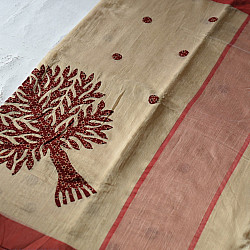 Ramaa . रमा | Patchwork Cotton Saree - Red Ajrakh Applique