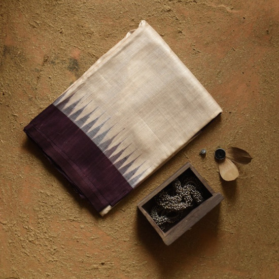 shop Handwoven Pure Tussar Silk Saree - Off White