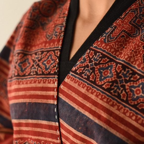 shop Reversible Ajrakh Block Printed & Denim Jacket