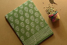 Indigenous Impressions ❣ Bagru Block Printed Cotton Green Saree With Purple Pallu