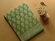 Indigenous Impressions ❣ Bagru Block Printed Cotton Green Saree With Purple Pallu