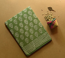 Indigenous Impressions ❣ Bagru Block Printed Cotton Green Saree With Purple Pallu