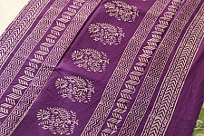 Indigenous Impressions ❣ Bagru Block Printed Cotton Green Saree With Purple Pallu