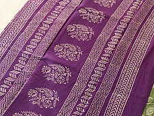 Indigenous Impressions ❣ Bagru Block Printed Cotton Green Saree With Purple Pallu