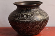 Antiquities from Khajuraho ~ Carving on Brass Lota - J