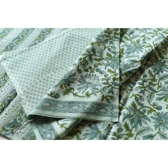 shop Bagru Block Printed Cotton Saree Light Green