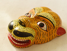 Handmade Wooden Yellow Mask ~ Tiger 