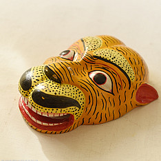 Handmade Wooden Yellow Mask ~ Tiger 
