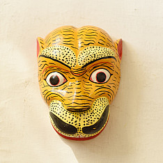 Handmade Wooden Yellow Mask ~ Tiger 