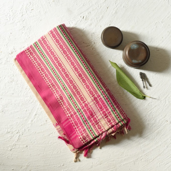 shop Begampuri Cotton Saree - Pink Woven Border