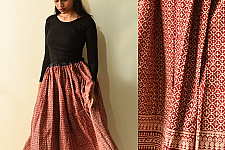 Flowers in a River | Jawariya Block Printed Long Skirt / Ghagra - Red