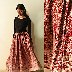 Flowers in a River | Jawariya Block Printed Long Skirt / Ghagra - Red