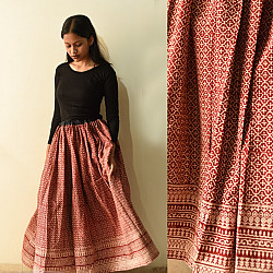 Flowers in a River | Jawariya Block Printed Long Skirt / Ghagra - Red