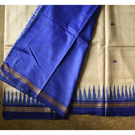 shop Handwoven Pure Tussar Silk Saree with ikat pallu