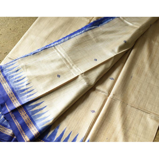 shop Handwoven Pure Tussar Silk Saree with ikat pallu