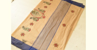 Ramaa . रमा | Kantha Hand Embroidered Cotton Saree With Blue Border