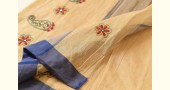 shop Kantha Hand Embroidered Cotton Saree With Blue Border
