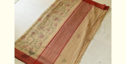 Ramaa . रमा | Kantha Flowers Embroidered On Cotton Saree
